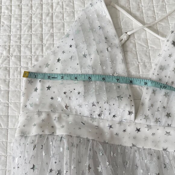 Alyce Paris White Starry Sequin Gown With Deep V-Neck & Cross Strap Back S - Picture 13 of 14